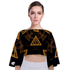 Abstract Pattern Geometric Backgrounds   Tie Back Butterfly Sleeve Chiffon Top by Eskimos