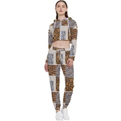 Animal Skin Pattern Cropped Zip Up Lounge Set by Sparkle