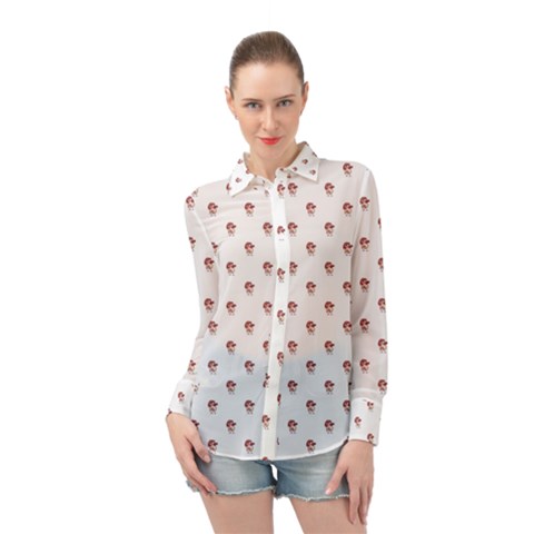 Weird Fantasy Bird Drawing Motif Pattern Long Sleeve Chiffon Shirt by dflcprintsclothing