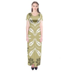 Folk Flowers Print Floral Pattern Ethnic Art Short Sleeve Maxi Dress by Eskimos