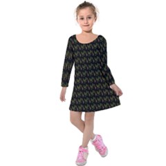 Fern Pattern 2 Black Kids  Long Sleeve Velvet Dress by violetheavensky