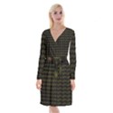 Fern Pattern 2 Black Long Sleeve Velvet Front Wrap Dress View1