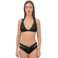 Fern Pattern 2 Black Double Strap Halter Bikini Set by violetheavensky