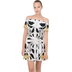 Folk Flowers Print Floral Pattern Ethnic Art Off Shoulder Chiffon Dress by Eskimos