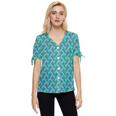 Digital Illusion Bow Sleeve Button Up Top by Sparkle