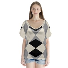 Abstract Pattern Geometric Backgrounds   V-neck Flutter Sleeve Top by Eskimos