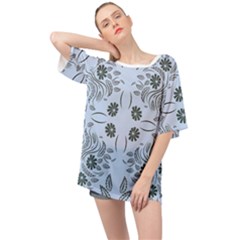 Folk Flowers Print Floral Pattern Ethnic Art Oversized Chiffon Top by Eskimos