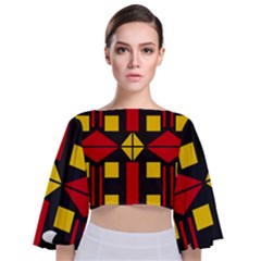 Abstract Pattern Geometric Backgrounds   Tie Back Butterfly Sleeve Chiffon Top by Eskimos