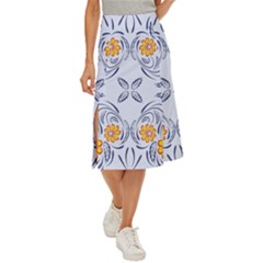 Floral Folk Damask Pattern Fantasy Flowers  Midi Panel Skirt by Eskimos
