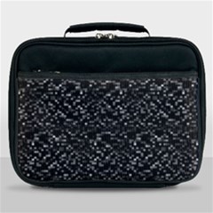 Pixel Grid Dark Black And White Pattern Lunch Bag by dflcprintsclothing