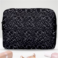 Pixel Grid Dark Black And White Pattern Make Up Pouch (large) by dflcprintsclothing