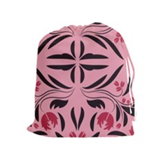 Floral Folk Damask Pattern  Drawstring Pouch (xl) by Eskimos