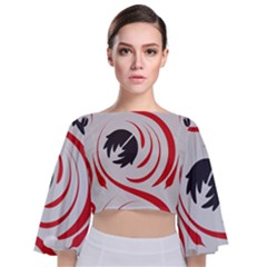 Folk Flowers Print Floral Pattern Ethnic Art Tie Back Butterfly Sleeve Chiffon Top by Eskimos
