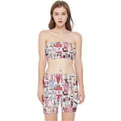 Retro Food Stretch Shorts And Tube Top Set by Sparkle