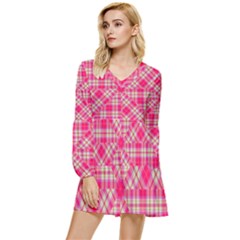 Pink Tartan-10 Tiered Long Sleeve Mini Dress by tartantotartanspink