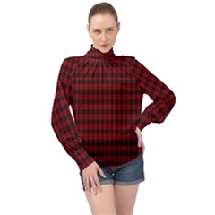 Tartan Red High Neck Long Sleeve Chiffon Top by tartantotartansallreddesigns