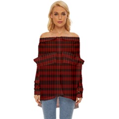 Tartan Red Off Shoulder Chiffon Pocket Shirt by tartantotartansallreddesigns