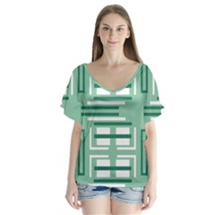 Abstract Pattern Geometric Backgrounds   V-neck Flutter Sleeve Top by Eskimos