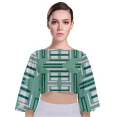 Abstract Pattern Geometric Backgrounds   Tie Back Butterfly Sleeve Chiffon Top by Eskimos