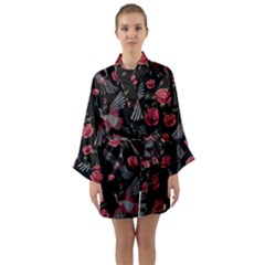 Cranes N Roses Long Sleeve Satin Kimono by HWDesign