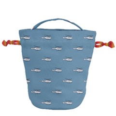 Cartoon Sketchy Helicopter Drawing Motif Pattern Drawstring Bucket Bag by dflcprintsclothing