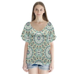 Mandala  V-neck Flutter Sleeve Top by zappwaits