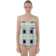 Agender Flag Plaid Twist Front Tankini Set by WetdryvacsLair