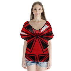 Abstract Pattern Geometric Backgrounds   V-neck Flutter Sleeve Top by Eskimos