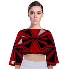 Abstract Pattern Geometric Backgrounds   Tie Back Butterfly Sleeve Chiffon Top by Eskimos