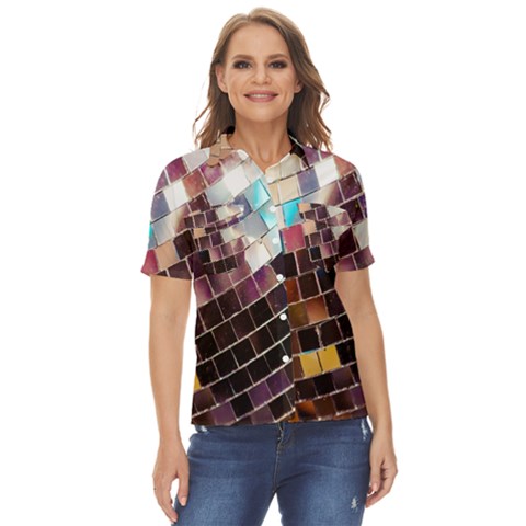 Funky Disco Ball Women s Short Sleeve Double Pocket Shirt by essentialimage365