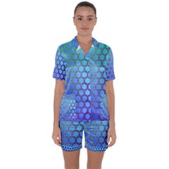 Hex Circle Points Vaporwave Three Satin Short Sleeve Pajamas Set by WetdryvacsLair