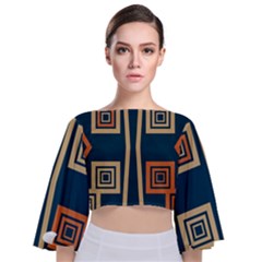 Abstract Pattern Geometric Backgrounds   Tie Back Butterfly Sleeve Chiffon Top by Eskimos