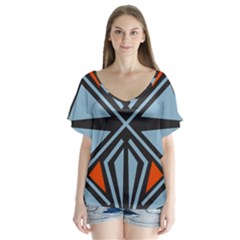 Abstract Geometric Design    V-neck Flutter Sleeve Top by Eskimos