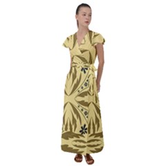 Folk Flowers Print Floral Pattern Ethnic Art Flutter Sleeve Maxi Dress by Eskimos
