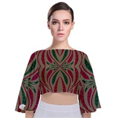 Folk Flowers Print Floral Pattern Ethnic Art Tie Back Butterfly Sleeve Chiffon Top by Eskimos