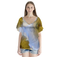 Triple Vision V-neck Flutter Sleeve Top by thedaffodilstore