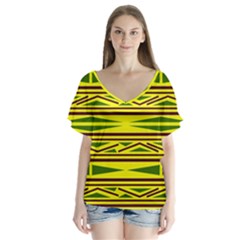 Abstract Pattern Geometric Backgrounds V-neck Flutter Sleeve Top by Eskimos