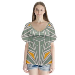Abstract Pattern Geometric Backgrounds V-neck Flutter Sleeve Top by Eskimos