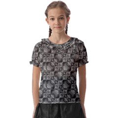 Black And Grey Rocky Geometric Pattern Design Kids  Frill Chiffon Blouse by dflcprintsclothing