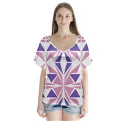 Abstract Pattern Geometric Backgrounds  V-neck Flutter Sleeve Top by Eskimos