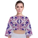 Abstract pattern geometric backgrounds  Tie Back Butterfly Sleeve Chiffon Top View1