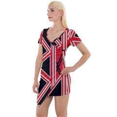 Abstract Pattern Geometric Backgrounds  Short Sleeve Asymmetric Mini Dress by Eskimos