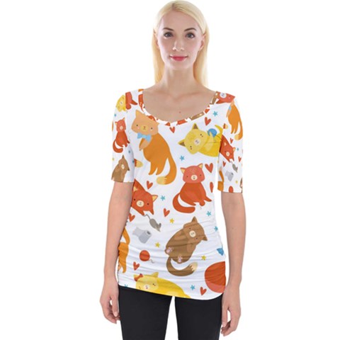 Seamless Pattern With Kittens White Background Wide Neckline Tee by Jancukart