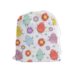 Easter Seamless Pattern With Cute Eggs Flowers Drawstring Pouch (xl) by Jancukart