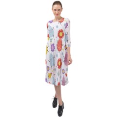 Easter Seamless Pattern With Cute Eggs Flowers Ruffle End Midi Chiffon Dress by Jancukart