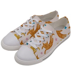 Cute Cats Seamless Pattern With Stars Funny Drawing Kittens Women s Low Top Canvas Sneakers by Jancukart