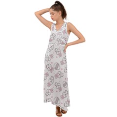 Cute Pattern With Easter Bunny Egg V-neck Chiffon Maxi Dress by Jancukart