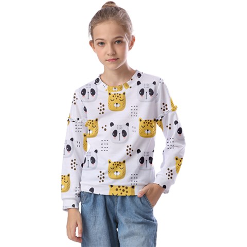 Seamless Pattern Cute Animals Kids  Long Sleeve Tee With Frill  by Jancukart