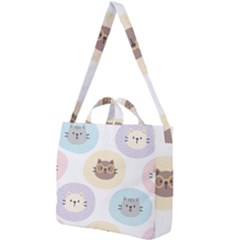 Cute Cat Seamless Pattern Background Square Shoulder Tote Bag by Jancukart