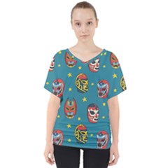 Mask Pattern V-neck Dolman Drape Top by Jancukart